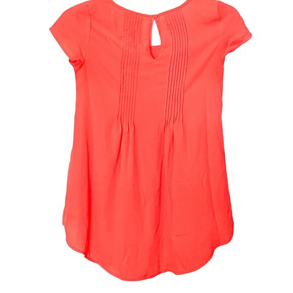DECREE CAP SLV PULL-OVER TUNIC BLOUSE, WOMENS, XS, ORANGE/PEACH, HIGH-LOW - Picture 3 of 11